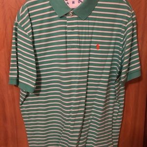 green and white striped polo